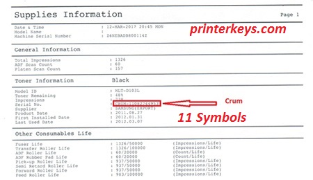Find Crum Samsung Ml 2160 Printer Keys