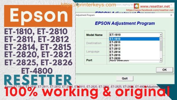 Epson ET-1810, ET-2810, ET-2811, ET-2812, ET-2814, ET-2815, ET-2820, ET-2821, ET-2825, ET-2826, ET-4800 Adjustment Program