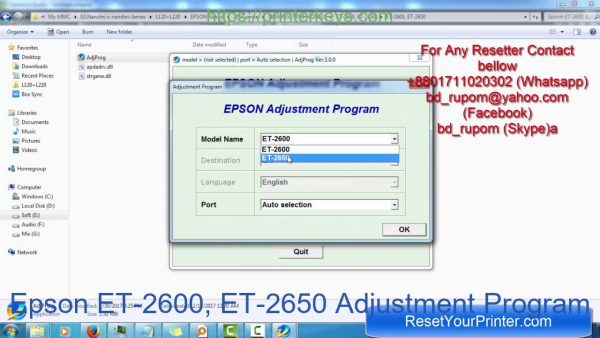 Epson ET-2600, ET-2650 Adjustment Program