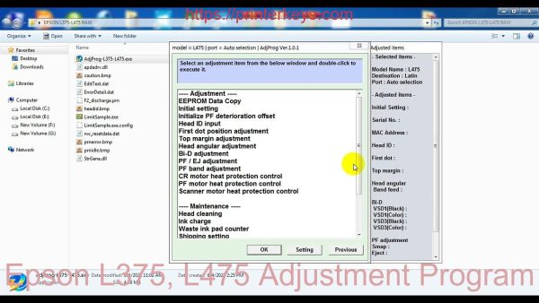 Epson L375, L475 Adjustment Program