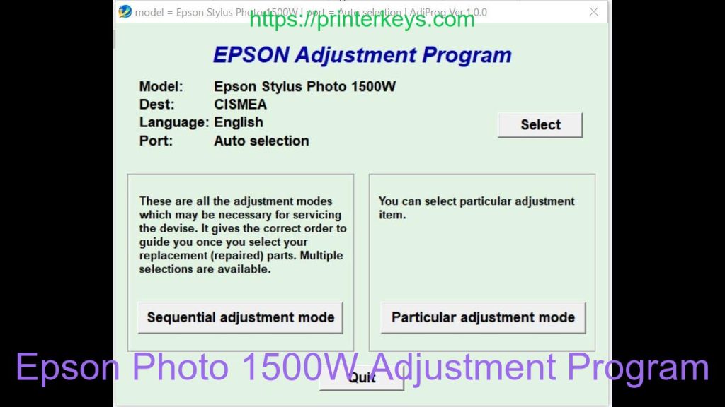 Epson Photo 1500W Adjustment Program - Printer Keys
