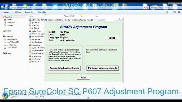 Epson SureColor SC-P607 Adjustment Program