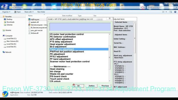 Epson WF-3730, WF-3733, WF-3734 Adjustment Program