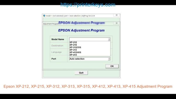 Epson XP-212, XP-215, XP-312, XP-313, XP-315, XP-412, XP-413, XP-415 Adjustment Program