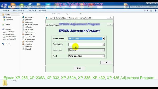 Epson XP-235, XP-235A, XP-332, XP-332A, XP-335, XP-432, XP-435 Adjustment Program