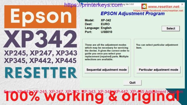 Epson XP-243, XP-245, XP-247, XP-342, XP-343, XP-345, XP-442, XP-445 Adjustment Program