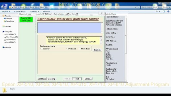 Epson XP-510, XP-55, XP-610, XP-615, XP-710, XP-810 Adjustment Program