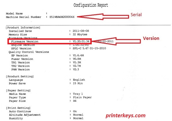 Configuration reports Samsung ML-1675